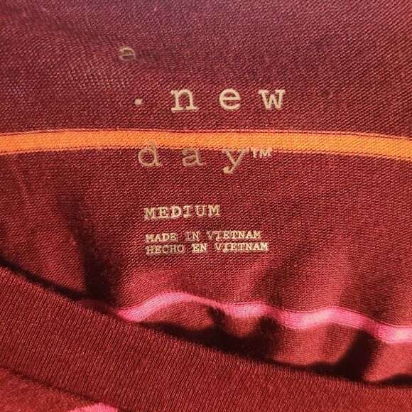 a new day T Shirt Striped Long Sleeve Burgundy Basic Womens Size Medium - Picture 5 of 5